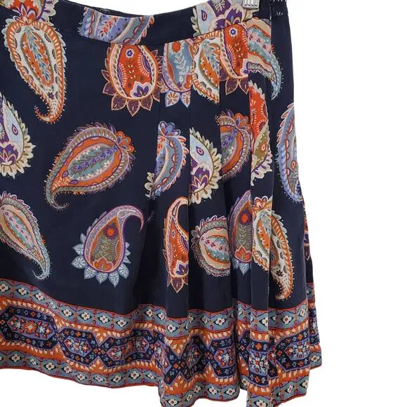 TORY BURCH | PAISLEY MULTICOLORED PLEATED 100% SILK MINI SKIRT WOMEN'S SIZE 4