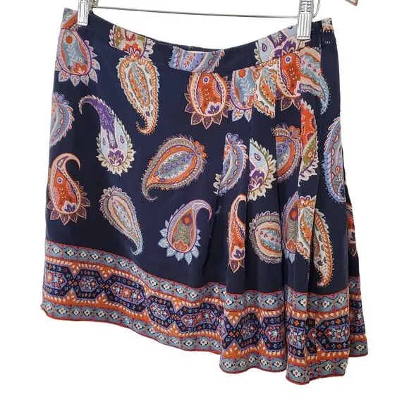 TORY BURCH | PAISLEY MULTICOLORED PLEATED 100% SILK MINI SKIRT WOMEN'S SIZE 4