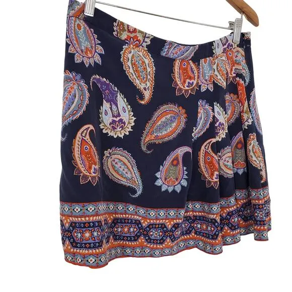 TORY BURCH | PAISLEY MULTICOLORED PLEATED 100% SILK MINI SKIRT WOMEN'S SIZE 4