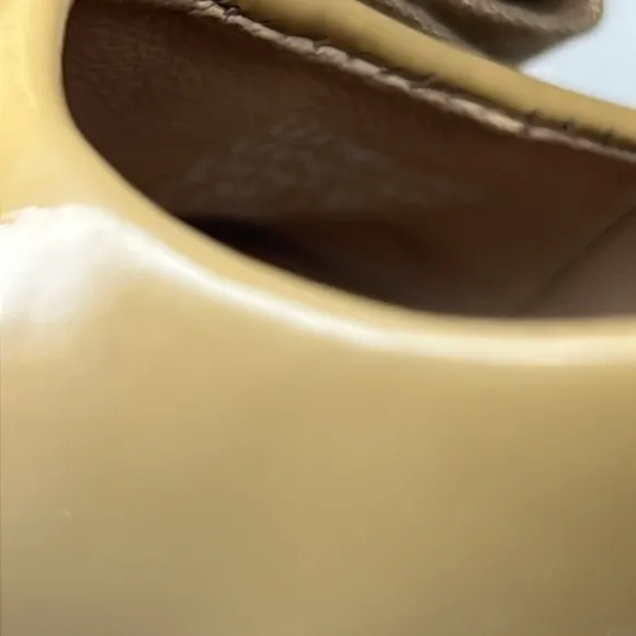 Tory Burch Patent Leather Camel Trudy Peep-Toe Wedges Women’s Size 7.5 M