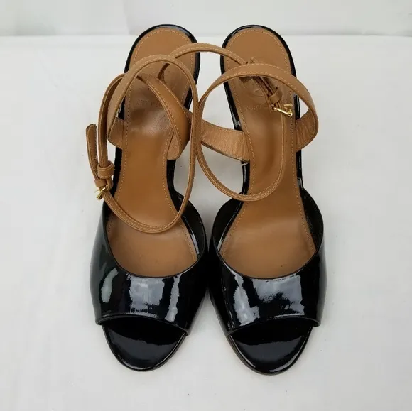 Tory Burch Patent Open Toe Platform Wedges Sandals