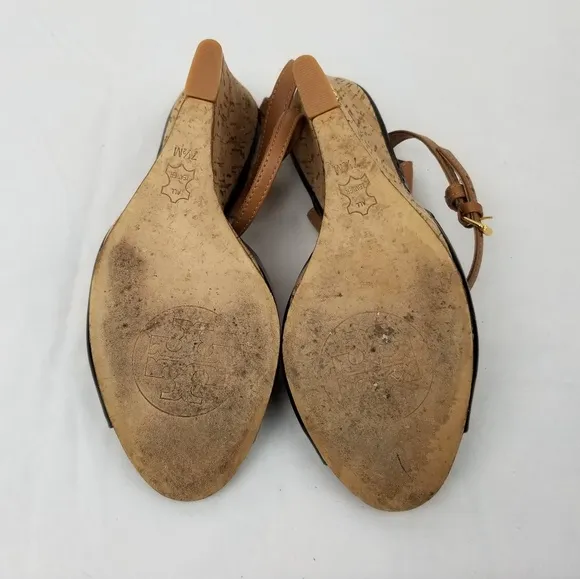 Tory Burch Patent Open Toe Platform Wedges Sandals