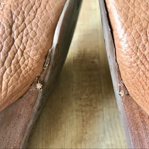 TORY BURCH Peep Toe Wedge Pump Sally 2 Leather Heels Tan Gold Shoes