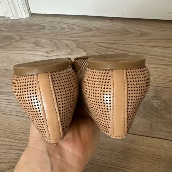 Tory Burch Perforated Beige Leather Ballet Flats