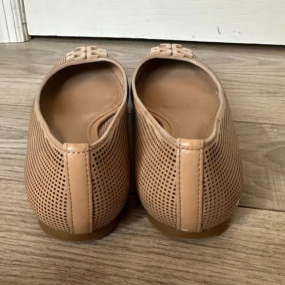 Tory Burch Perforated Beige Leather Ballet Flats
