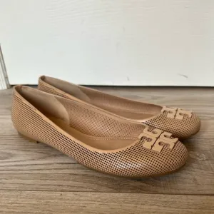 Tory Burch Perforated Beige Leather Ballet Flats
