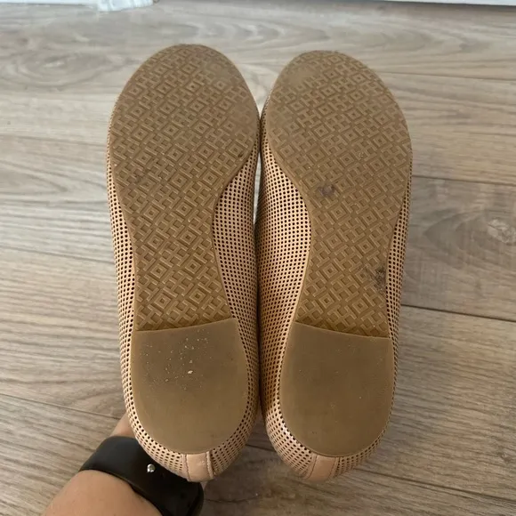 Tory Burch Perforated Beige Leather Ballet Flats