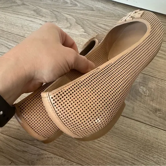 Tory Burch Perforated Beige Leather Ballet Flats