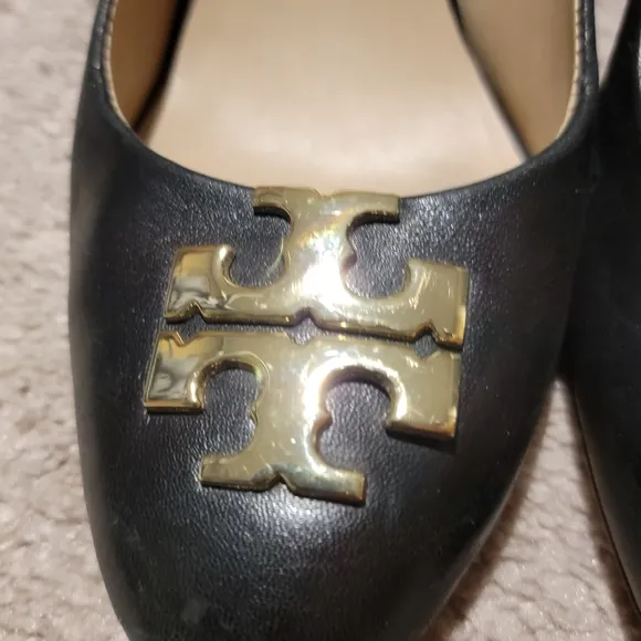 Tory Burch Raleigh Black Leather Wedges Heels Size 8