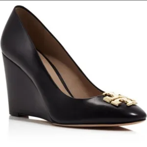 Tory Burch Raleigh Black Leather Wedges Heels Size 8