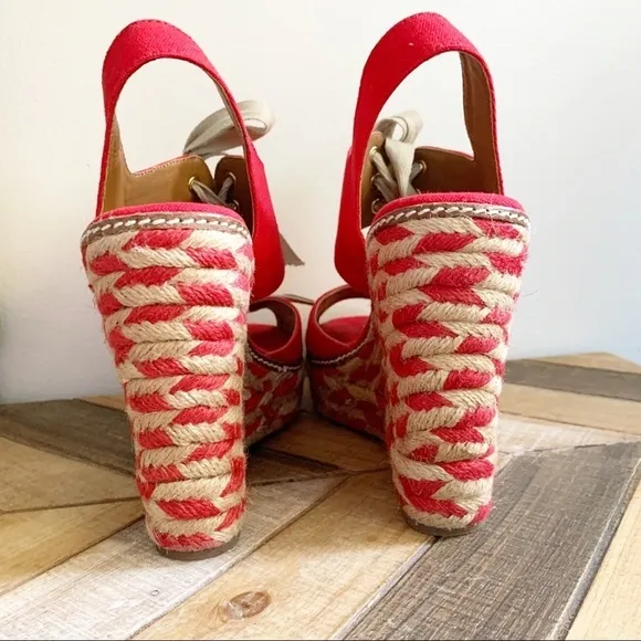 Tory Burch Red Linley Canvas Wedges