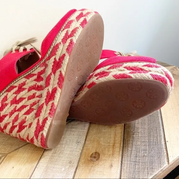 Tory Burch Red Linley Canvas Wedges
