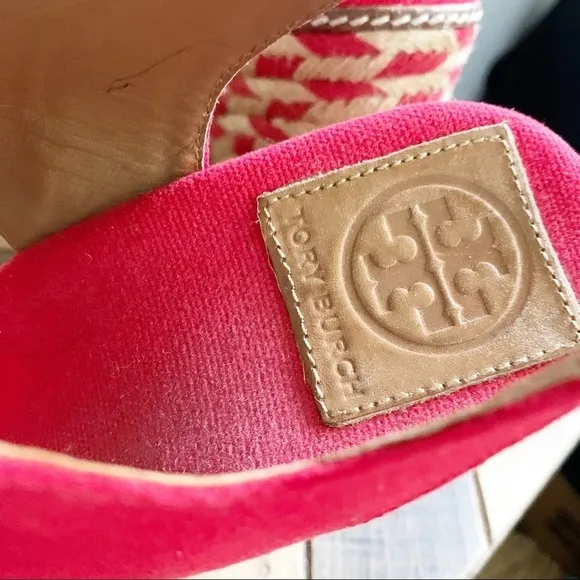 Tory Burch Red Linley Canvas Wedges