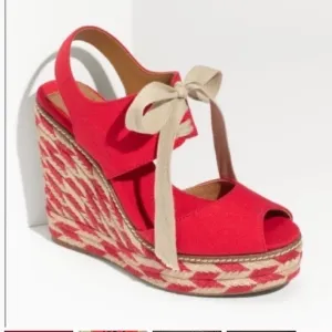 Tory Burch Red Linley Canvas Wedges