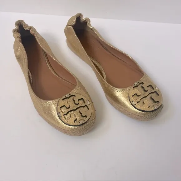 Tory Burch Reva Gold Ballet Flats Sz 6