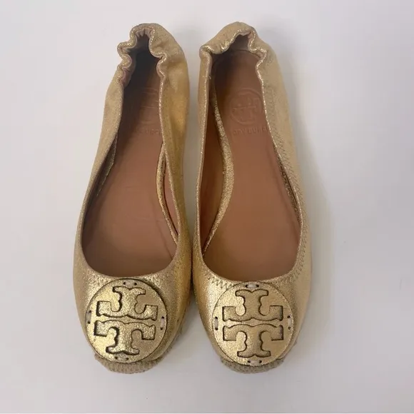 Tory Burch Reva Gold Ballet Flats Sz 6