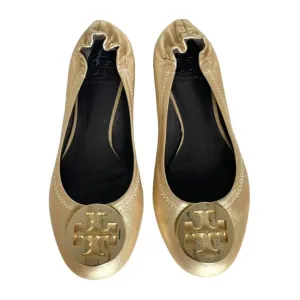 Tory Burch Reva Gold Leather Round Toe Slip-On Ballet Womens Flats Size 7M
