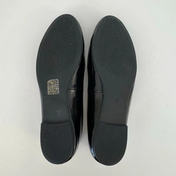 Tory Burch Reva Patent Leather Ballet Flats Shoes Double T Logo Black 8