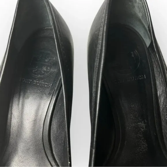 Tory Burch Sally Black Leather Wedges Pumps 5.5
