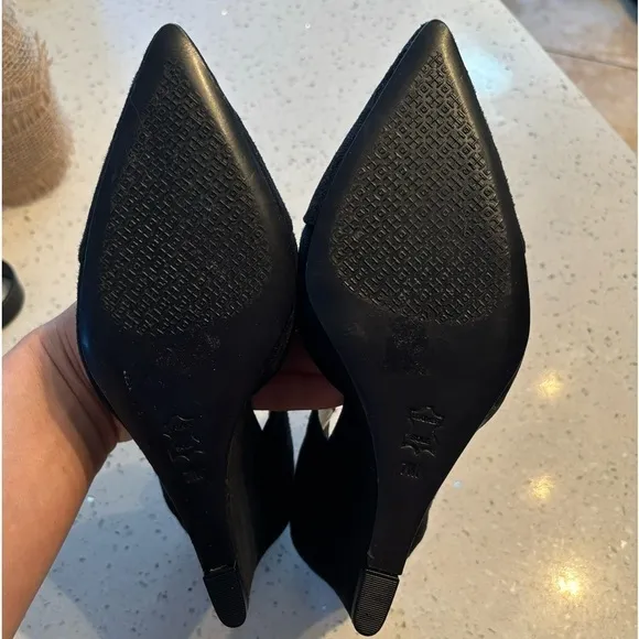 Tory Burch Saray Black Suede Leather Pointed Toe Strapped Wedges Size 7