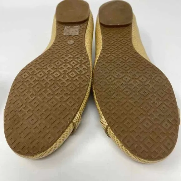 Tory Burch Size 7M Beige Neutral Lizard Embossed Leather Reva Ballet Flats