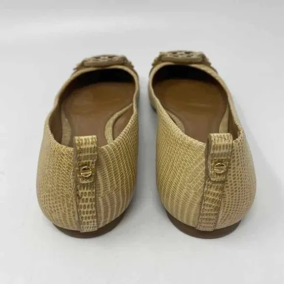 Tory Burch Size 7M Beige Neutral Lizard Embossed Leather Reva Ballet Flats