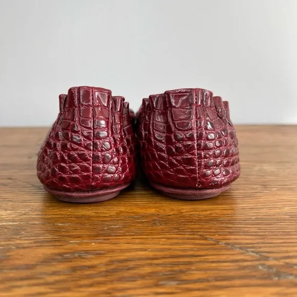 Tory Burch Size 8 • Minnie Dark Red Snake Minnie Flats Shoes Classic Logo.