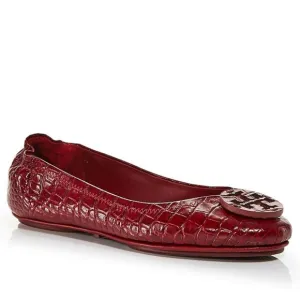 Tory Burch Size 8 • Minnie Dark Red Snake Minnie Flats Shoes Classic Logo.