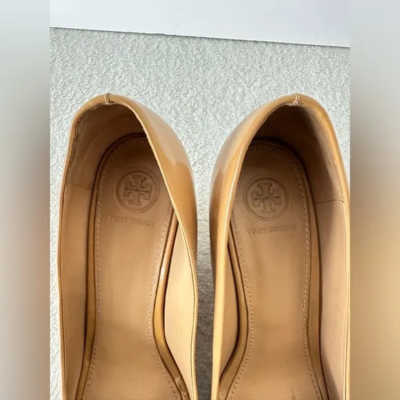 Tory Burch Trudy‎ Patent Bow Wedges 9.5 shoes peep toe heels