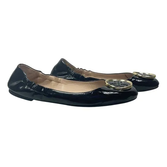 Tory Burch Twiggie Patent Logo Ballet Flats Black Size 7.5 Ballerina Casual