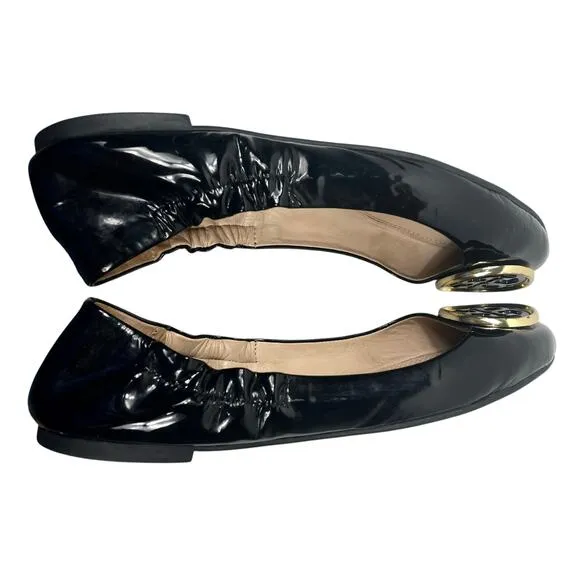 Tory Burch Twiggie Patent Logo Ballet Flats Black Size 7.5 Ballerina Casual