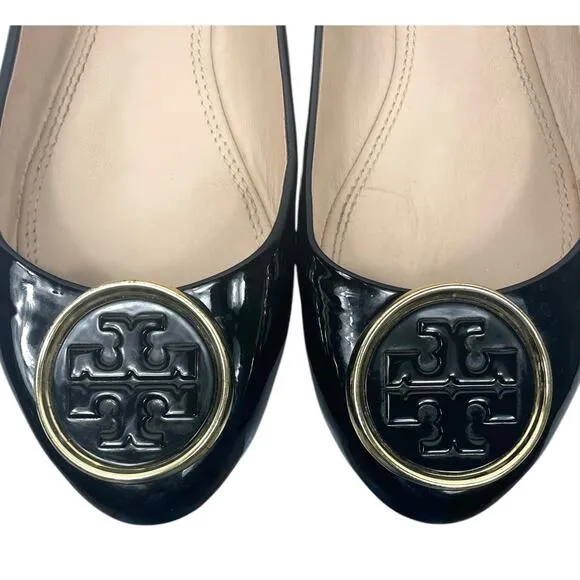 Tory Burch Twiggie Patent Logo Ballet Flats Black Size 7.5 Ballerina Casual