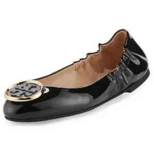 Tory Burch Twiggie Patent Logo Ballet Flats Black Size 7.5 Ballerina Casual