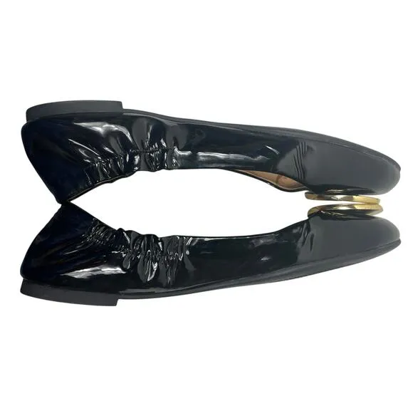 Tory Burch Twiggie Patent Logo Ballet Flats Black Size 7.5 Ballerina Casual