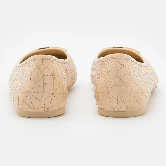 Tory Burch TWO TONE METAL Claire Quilted Ballet Flats New Porcelain Beige 10