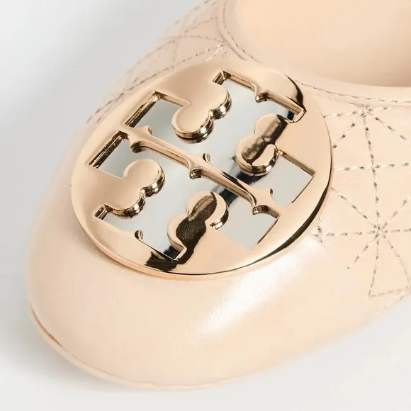 Tory Burch TWO TONE METAL Claire Quilted Ballet Flats New Porcelain Beige 10
