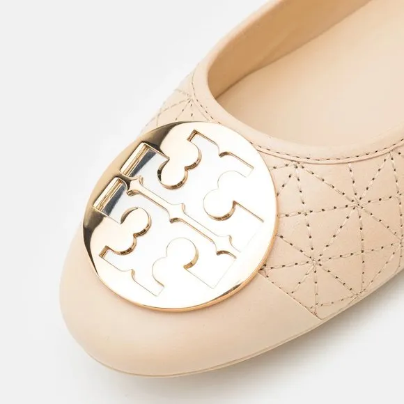 Tory Burch TWO TONE METAL Claire Quilted Ballet Flats New Porcelain Beige 10