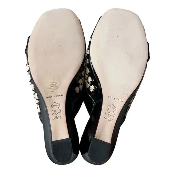 Tory Burch Woven Raffia Wedges 70mm Black Size 6.5