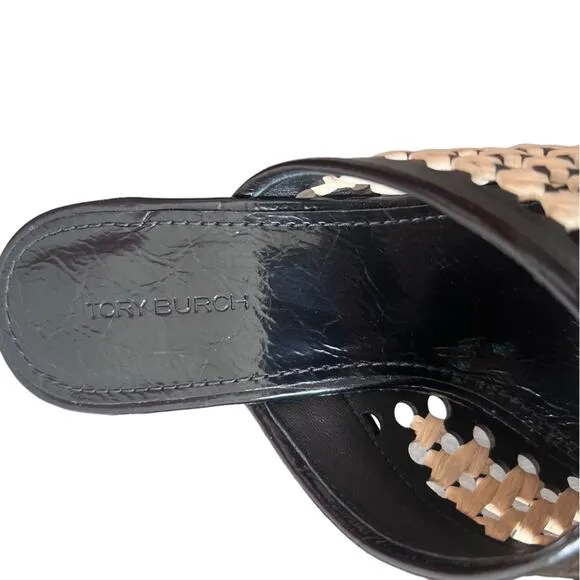 Tory Burch Woven Raffia Wedges 70mm Black Size 6.5