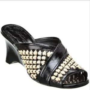Tory Burch Woven Raffia Wedges 70mm Black Size 6.5