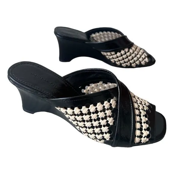 Tory Burch Woven Raffia Wedges 70mm Black Size 6.5