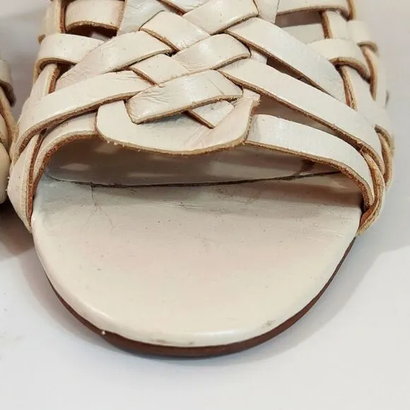 Tory Burch Tevray Ivory Leather Braided Lattice Sandal Wedges Women’s Sz 6