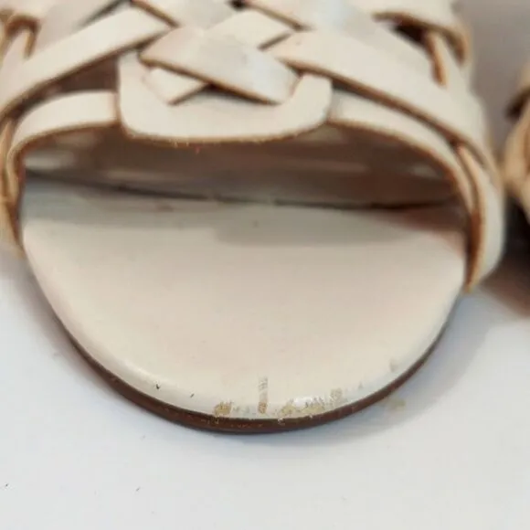 Tory Burch Tevray Ivory Leather Braided Lattice Sandal Wedges Women’s Sz 6