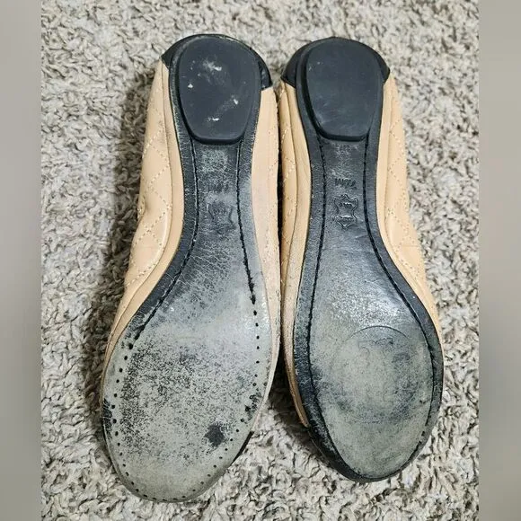 Tory Burch Womens Tan Black Quilted Cap Toe Slip On Ballet Flats Size US 7.5