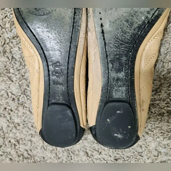 Tory Burch Womens Tan Black Quilted Cap Toe Slip On Ballet Flats Size US 7.5