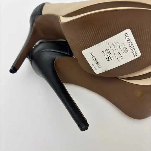 Trouve Two Tone Black &amp; Ivory Vintage Style Stiletto Peep Toe Leather Booties-10