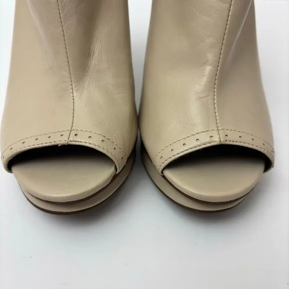 Trouve Two Tone Black &amp; Ivory Vintage Style Stiletto Peep Toe Leather Booties-10