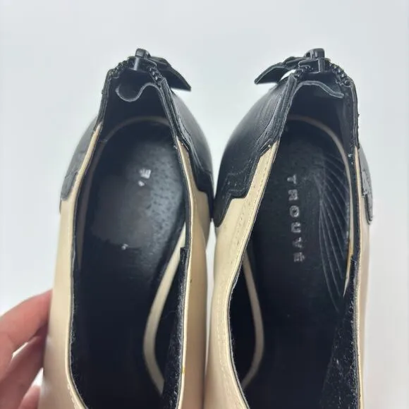 Trouve Two Tone Black &amp; Ivory Vintage Style Stiletto Peep Toe Leather Booties-10