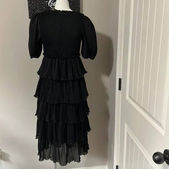 Tuckernuck ENGLISH FACTORY Dotted Mixed Media Tiered Dress Black Sz XS NEW