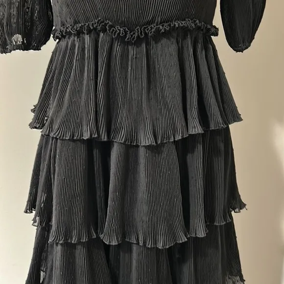 Tuckernuck ENGLISH FACTORY Dotted Mixed Media Tiered Dress Black Sz XS NEW